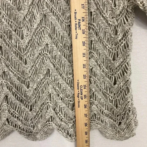 New Eileen Fisher Light Gray Open Knit Cotton Wonder Scallop Sweater 3X